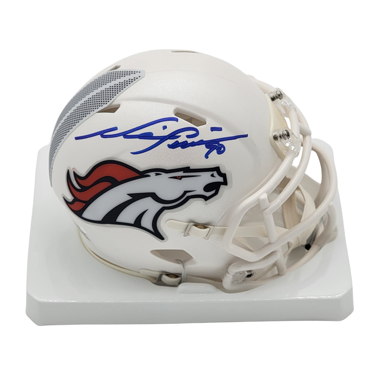 Neil Smith Signed Denver Broncos White ALT Mini Helmet - Beckett-Powers Sports Memorabilia