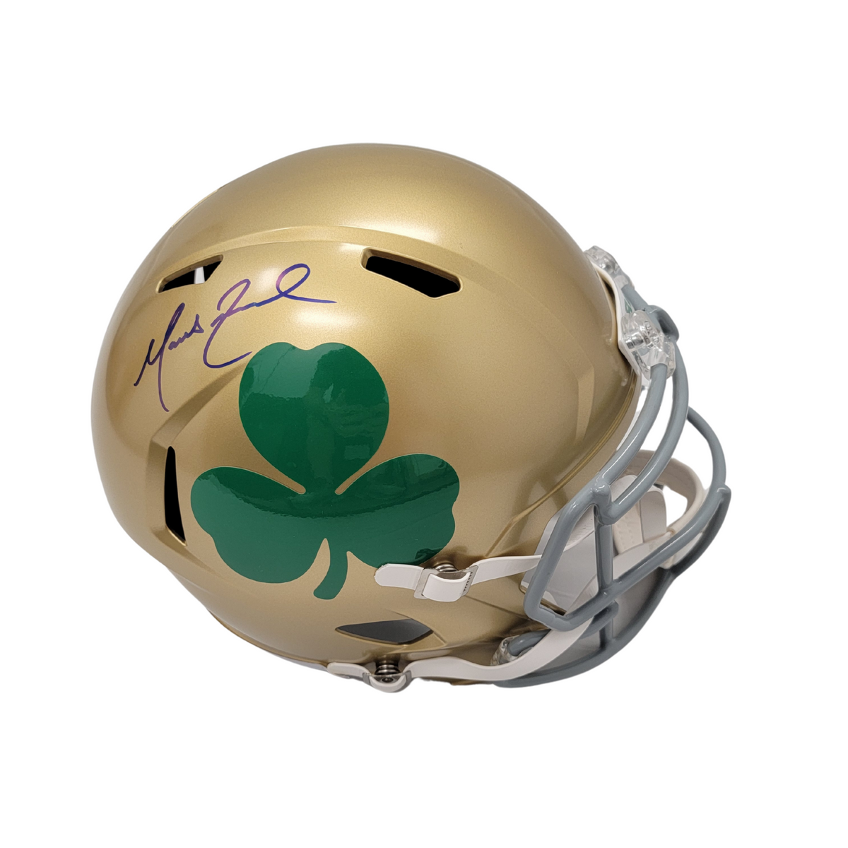Marcus Freeman Signed Notre Dame Shamrock Replica Full Size Helmet - Beckett-Powers Sports Memorabilia