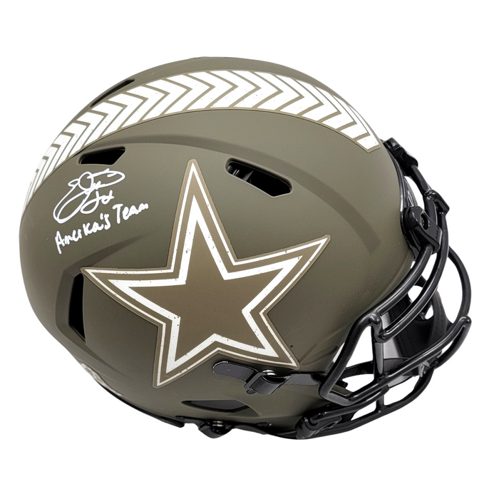 Emmitt Smith Signed Dallas Cowboys Riddell Authentic Salute To Service Full Size Helmet W/ America's Team Beckett-Powers Sports Memorabilia