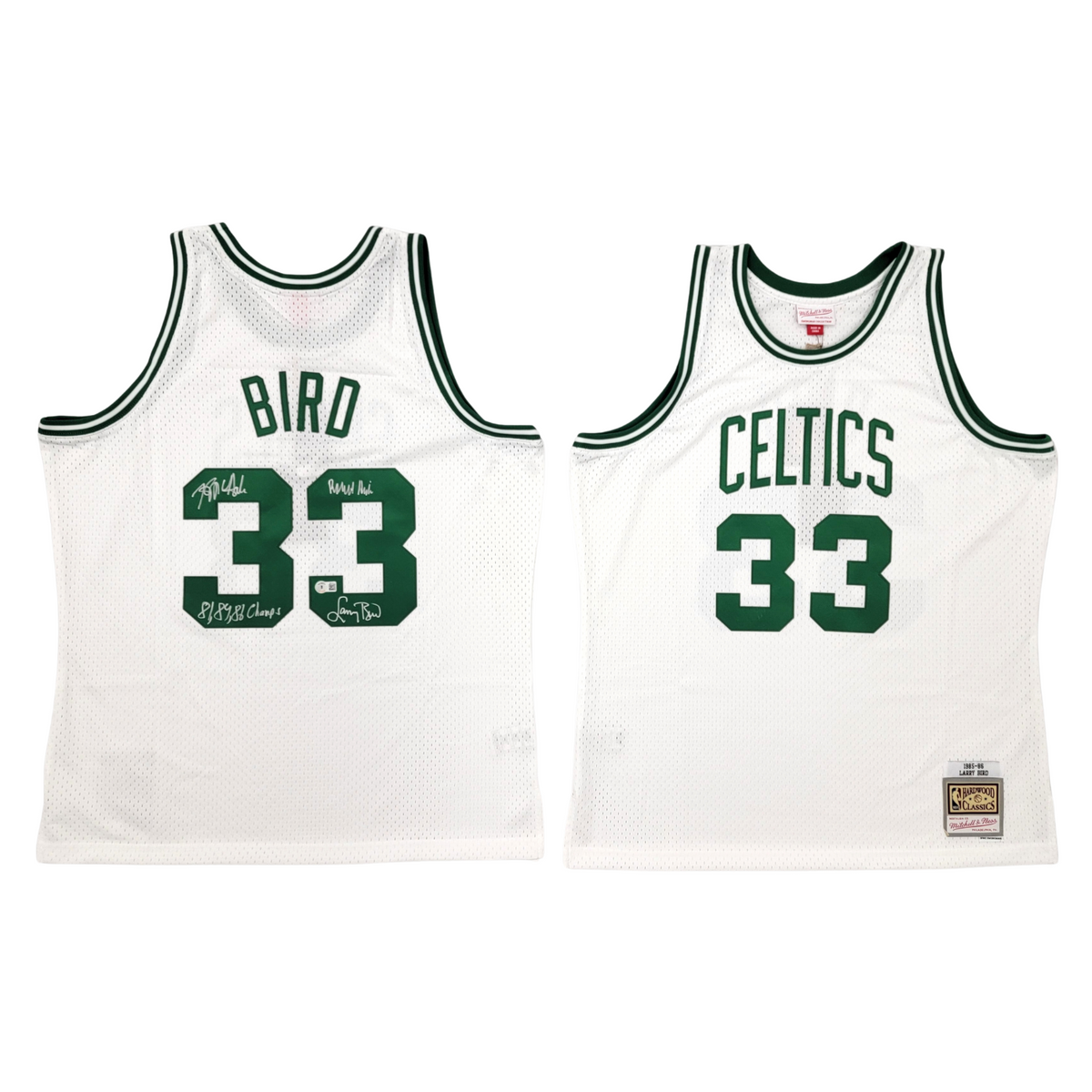 Larry Bird Kevin McHale Robert Parish Autographed Boston Celtics White Mitchell & Ness Swingman Jersey W/ 81,84,86 Champs Beckett Witnessed-Powers Sports Memorabilia