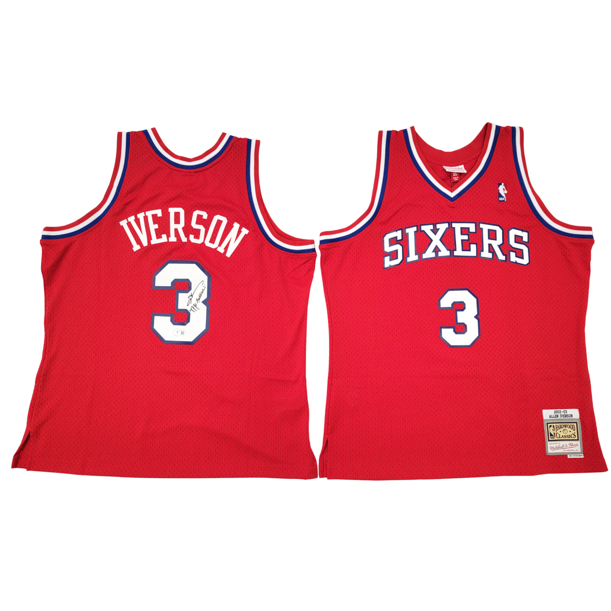 Allen Iverson Autographed Philadelphia 76ers Red 2002-03 Mitchell & Ness Swingman Jersey W/ The Answer Beckett Witnessed-Powers Sports Memorabilia