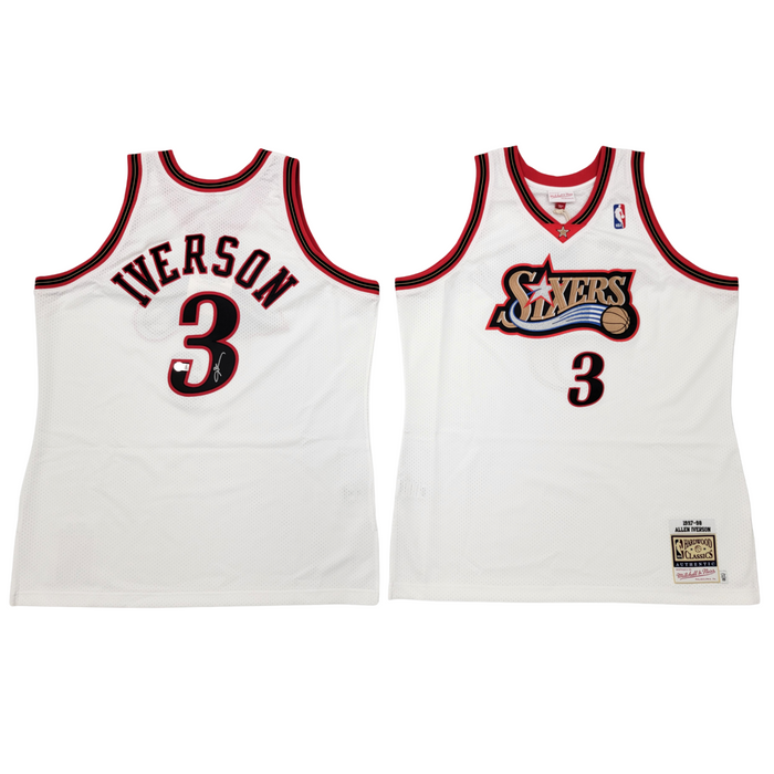 Allen Iverson Signed Philadelphia 76ers White 1997-98 Mitchell & Ness Authentic Jersey - Beckett-Powers Sports Memorabilia