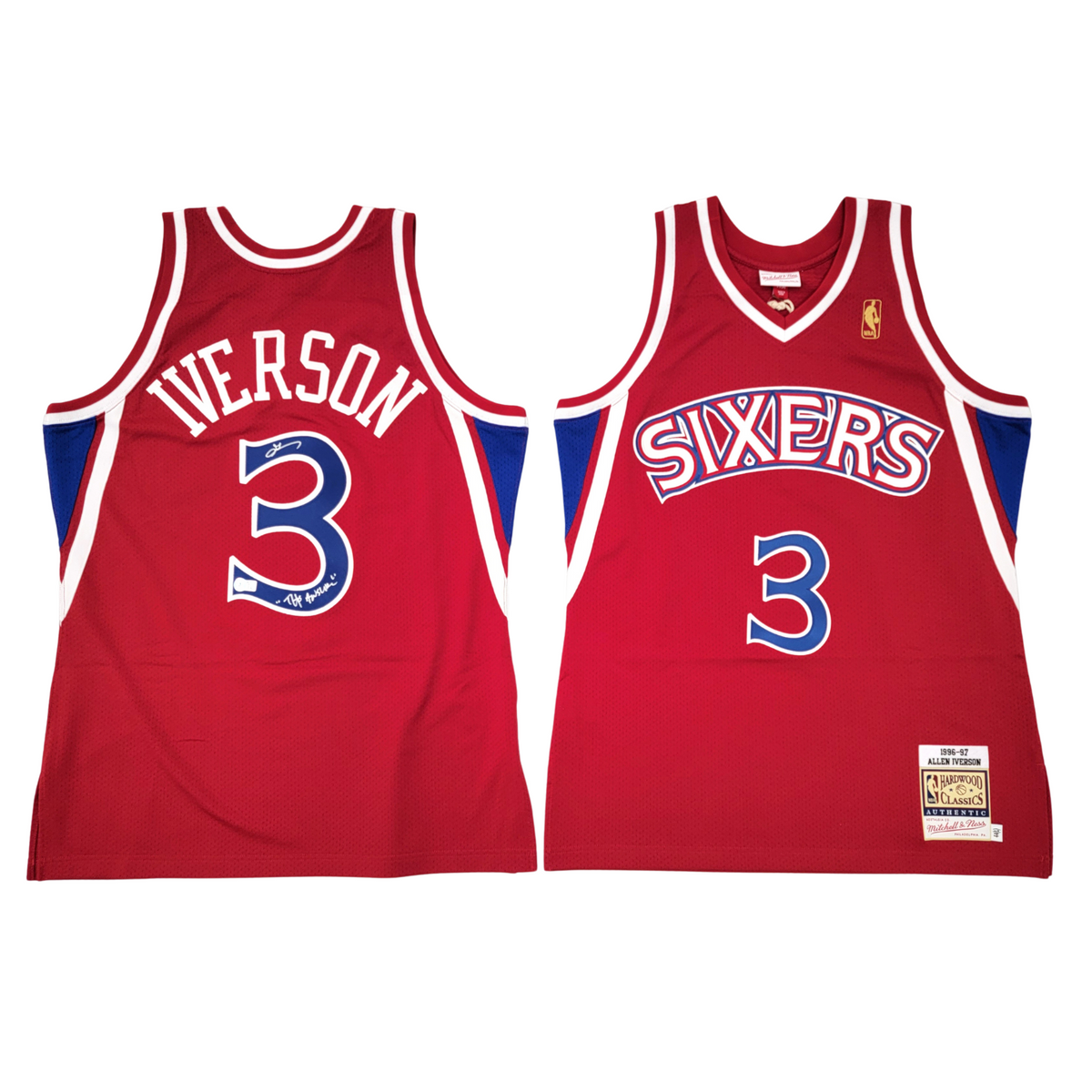 Allen Iverson Autographed Philadelphia 76ers Red 1996-97 Mitchell & Ness Authentic Jersey W/ The Answer Beckett Witnessed-Powers Sports Memorabilia