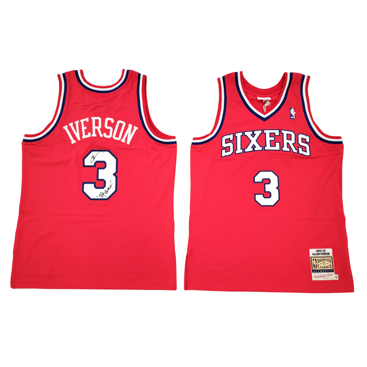 Allen Iverson Autographed Philadelphia 76ers Red 2002-03 Mitchell & Ness Authentic Jersey W/ The Answer Beckett Witnessed-Powers Sports Memorabilia