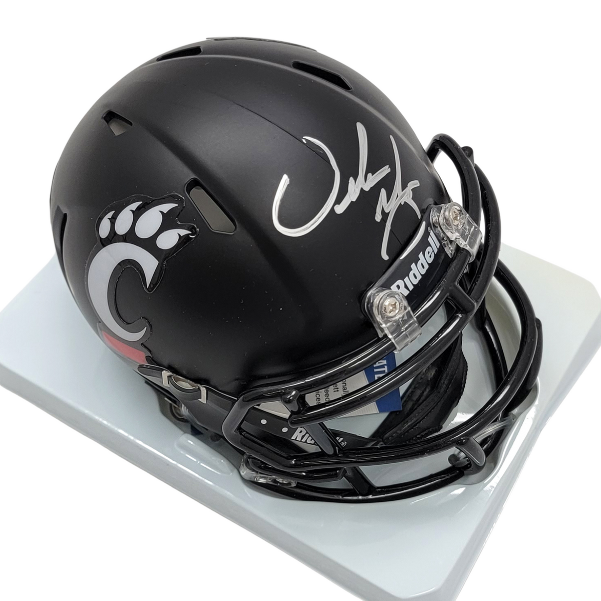 Urban Meyer Autographed University of Cincinnati Riddell Flat Matte Black Mini Helmet Beckett Authenticated-Powers Sports Memorabilia