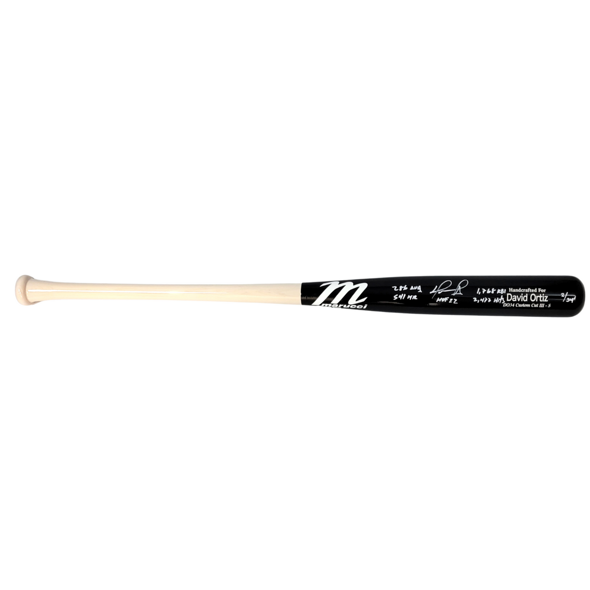 David Ortiz Autographed Boston Red Sox Marucci LTD ED Game Model Bat W/ HOF 22 and Career Stats Beckett Witnessed-Powers Sports Memorabilia