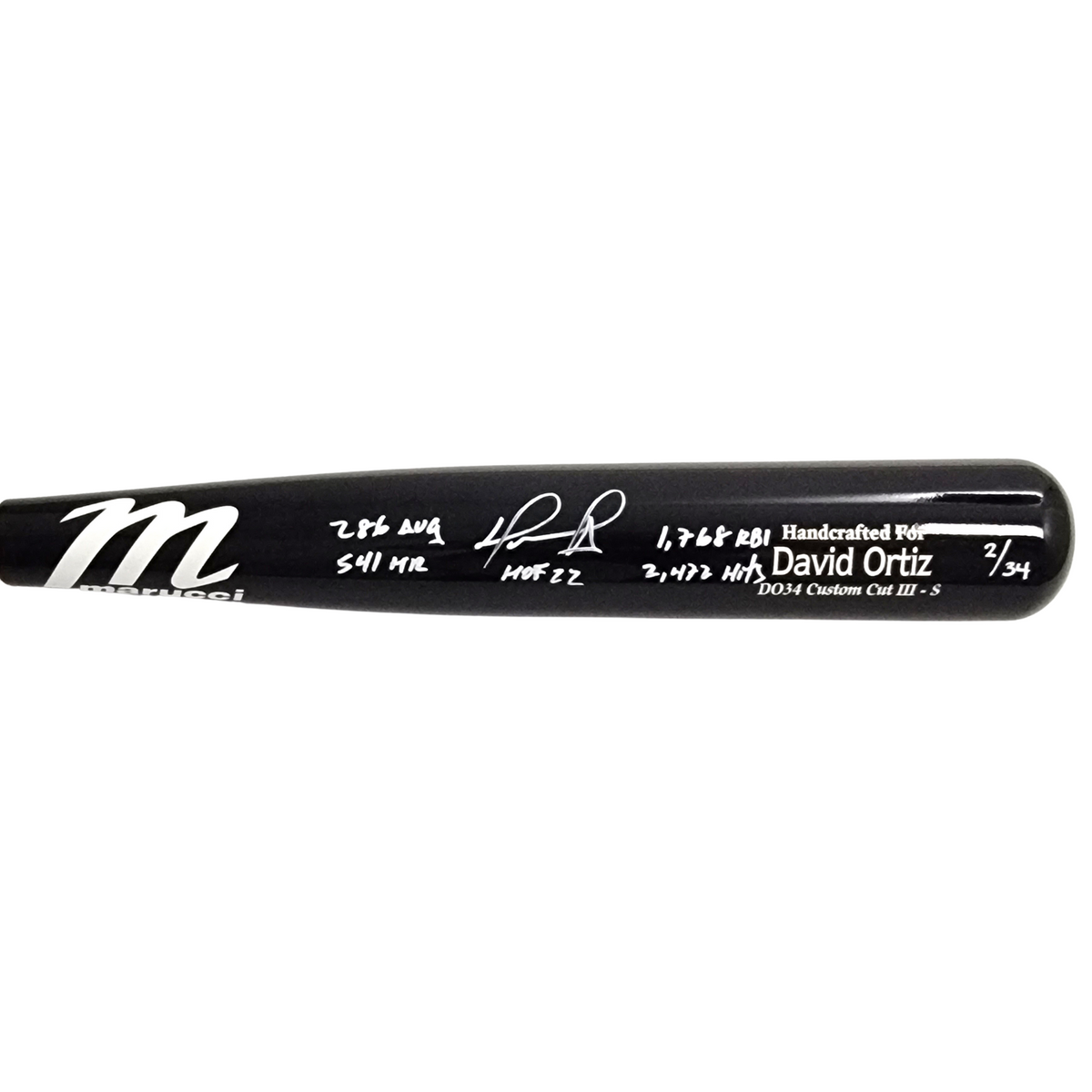 David Ortiz Autographed Boston Red Sox Marucci LTD ED Game Model Bat W/ HOF 22 and Career Stats Beckett Witnessed-Powers Sports Memorabilia