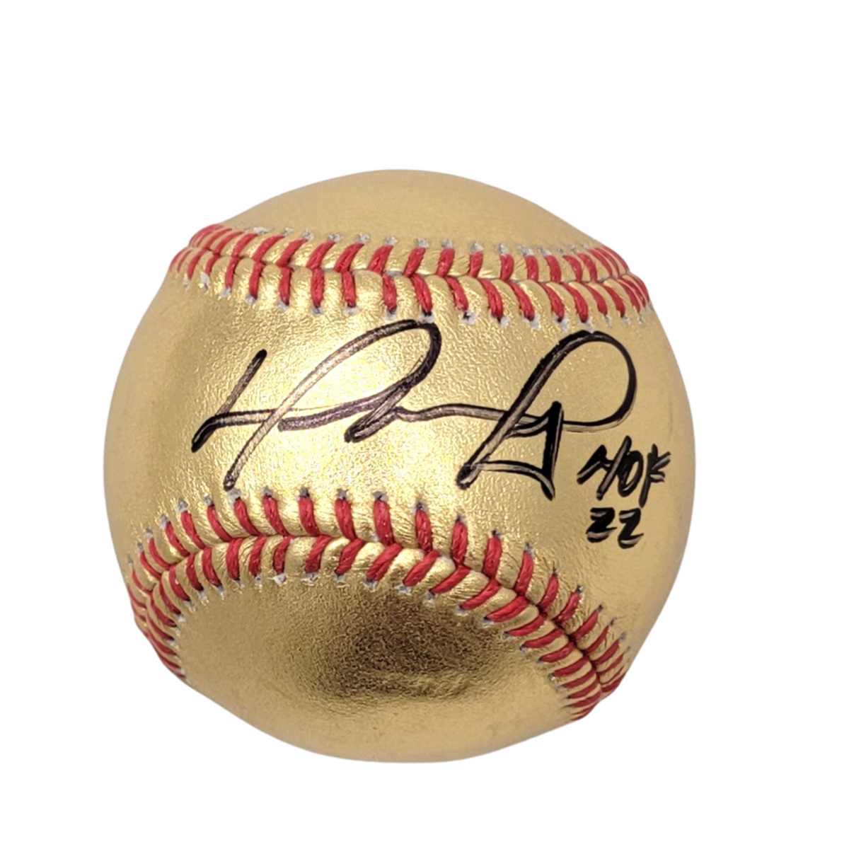 David Ortiz Autographed Boston Red Sox MLB Gold Baseball W/ HOF 22 Beckett Witnessed-Powers Sports Memorabilia