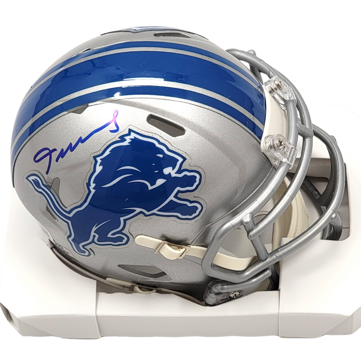Jameson Williams Autographed Detroit Lions Riddell Speed Mini Helmet Beckett Witnessed-Powers Sports Memorabilia