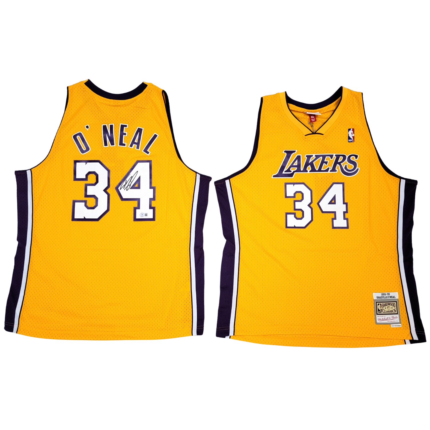Shaquille O'Neal Signed Los Angeles Lakers Gold 1999-00 Mitchell & Ness Swingman Jersey - Beckett-Powers Sports Memorabilia