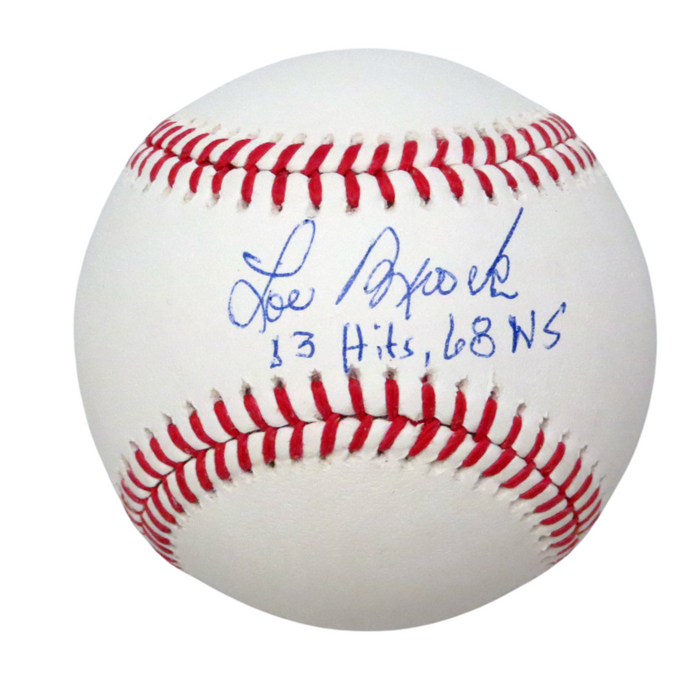 Lou Brock Signed St. Louis Cardinals MLB Baseball W/13 Hits 68 WS - JSA-Powers Sports Memorabilia