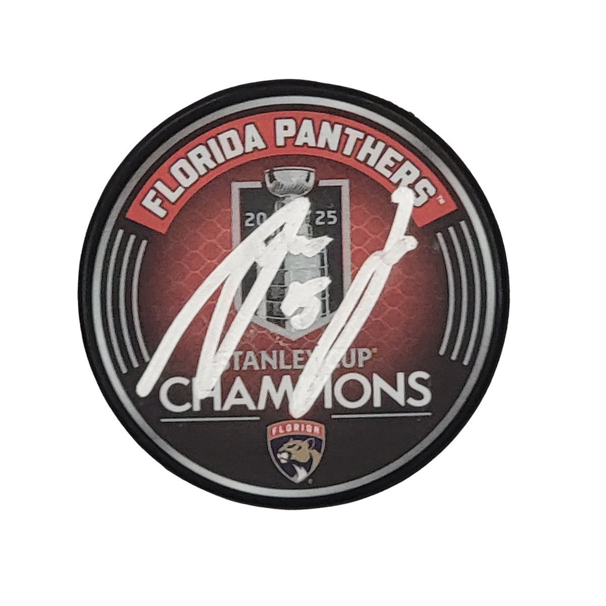 Anton Lundell Signed Florida Panthers 2025 Stanley Cup Champions Hockey Puck JSA-Powers Sports Memorabilia