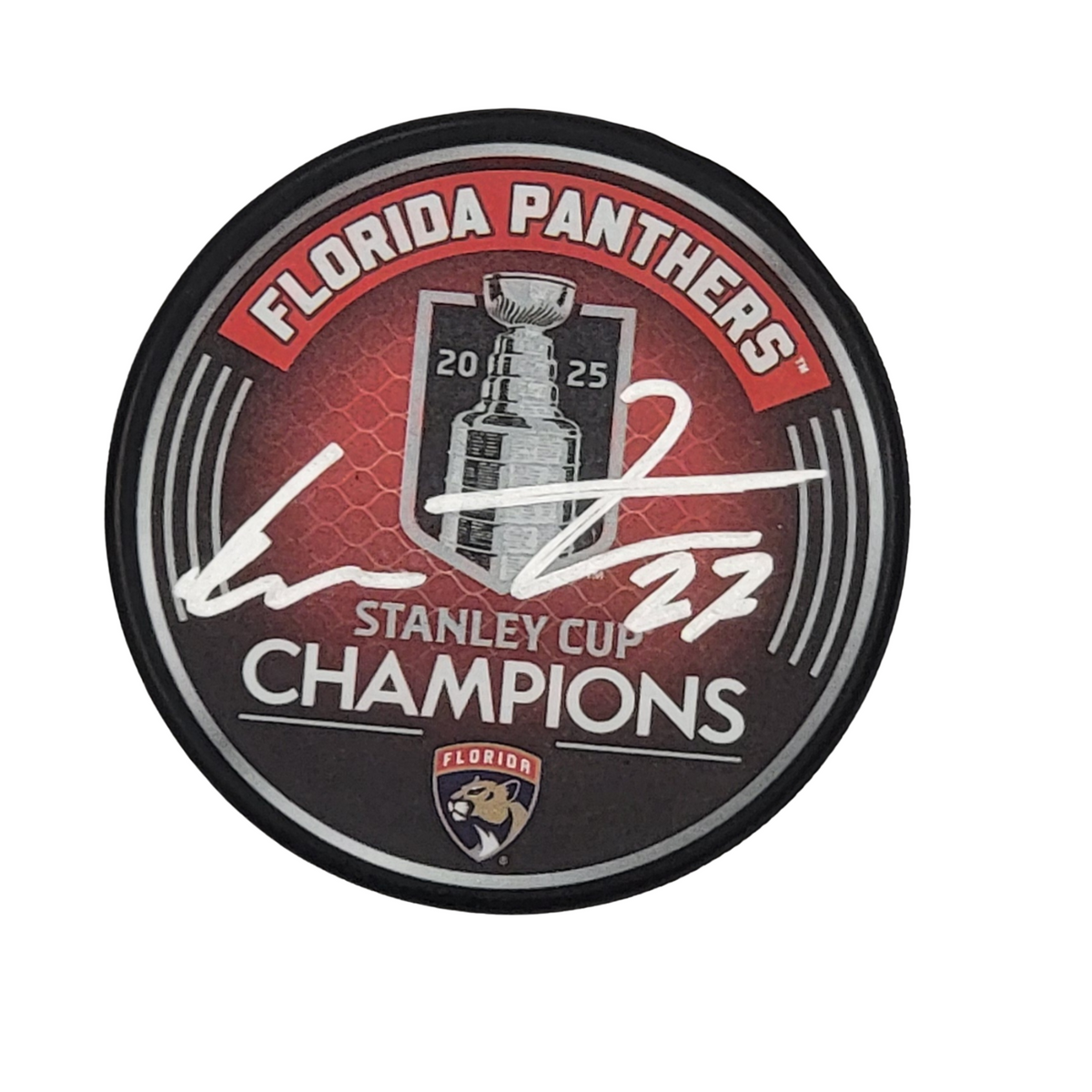 Eetu Luostarinen Signed Florida Panthers 2025 Stanley Cup Champions Hockey Puck JSA-Powers Sports Memorabilia