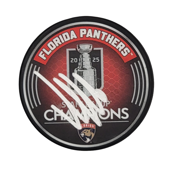 Aleksander Barkov Signed Florida Panthers 2025 Stanley Cup Champions Hockey Puck Beckett-Powers Sports Memorabilia