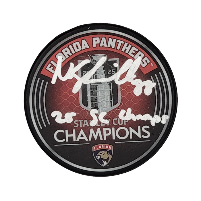 Nate Schmidt Signed Florida Panthers 2025 Stanley Cup Champions Hockey Puck W/ 25 SC Champs Beckett-Powers Sports Memorabilia
