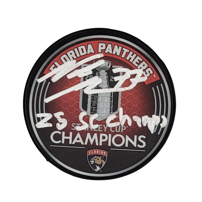 Niko Mikkola Signed Florida Panthers 2025 Stanley Cup Champions Hockey Puck W/ 25 SC Champs Beckett-Powers Sports Memorabilia