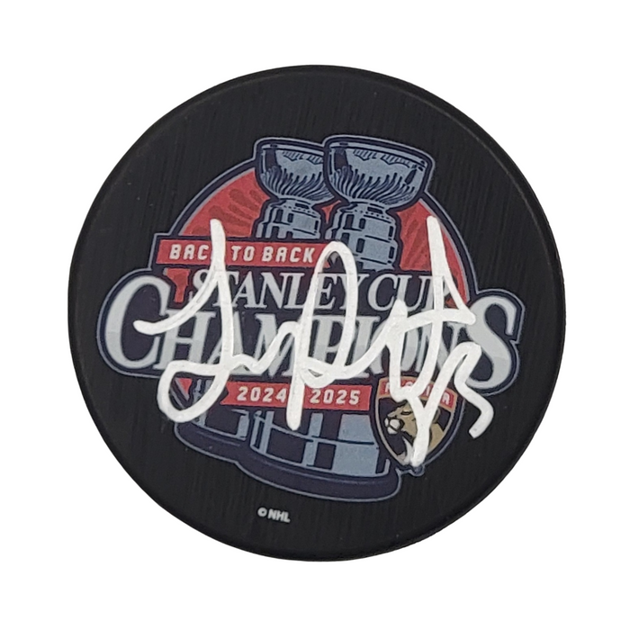 Sam Reinhart Signed Florida Panthers 2025 Back To Back Stanley Cup Champions Hockey Puck Beckett-Powers Sports Memorabilia