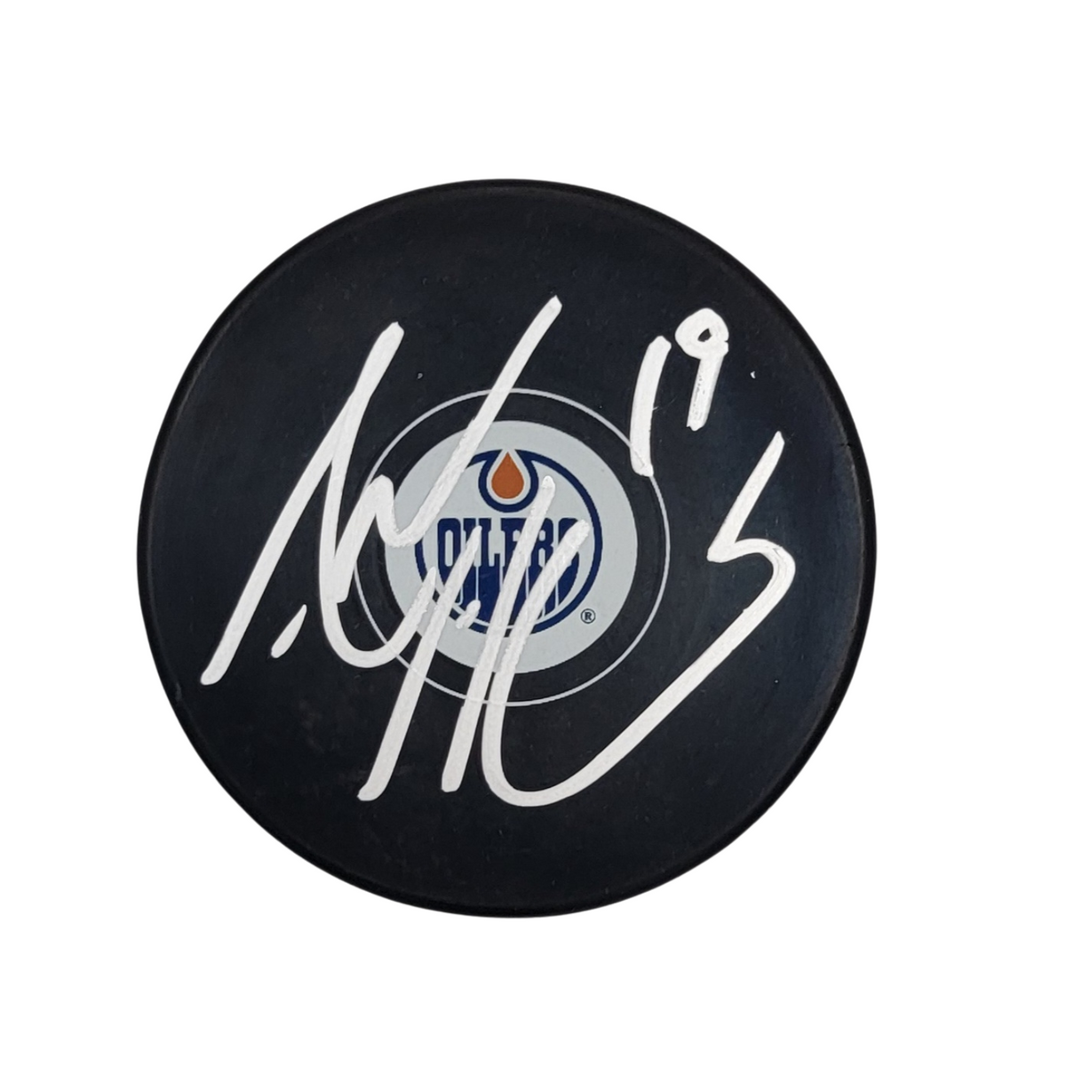 Adam Henrique Signed Edmonton Oilers Logo Hockey Puck Beckett-Powers Sports Memorabilia