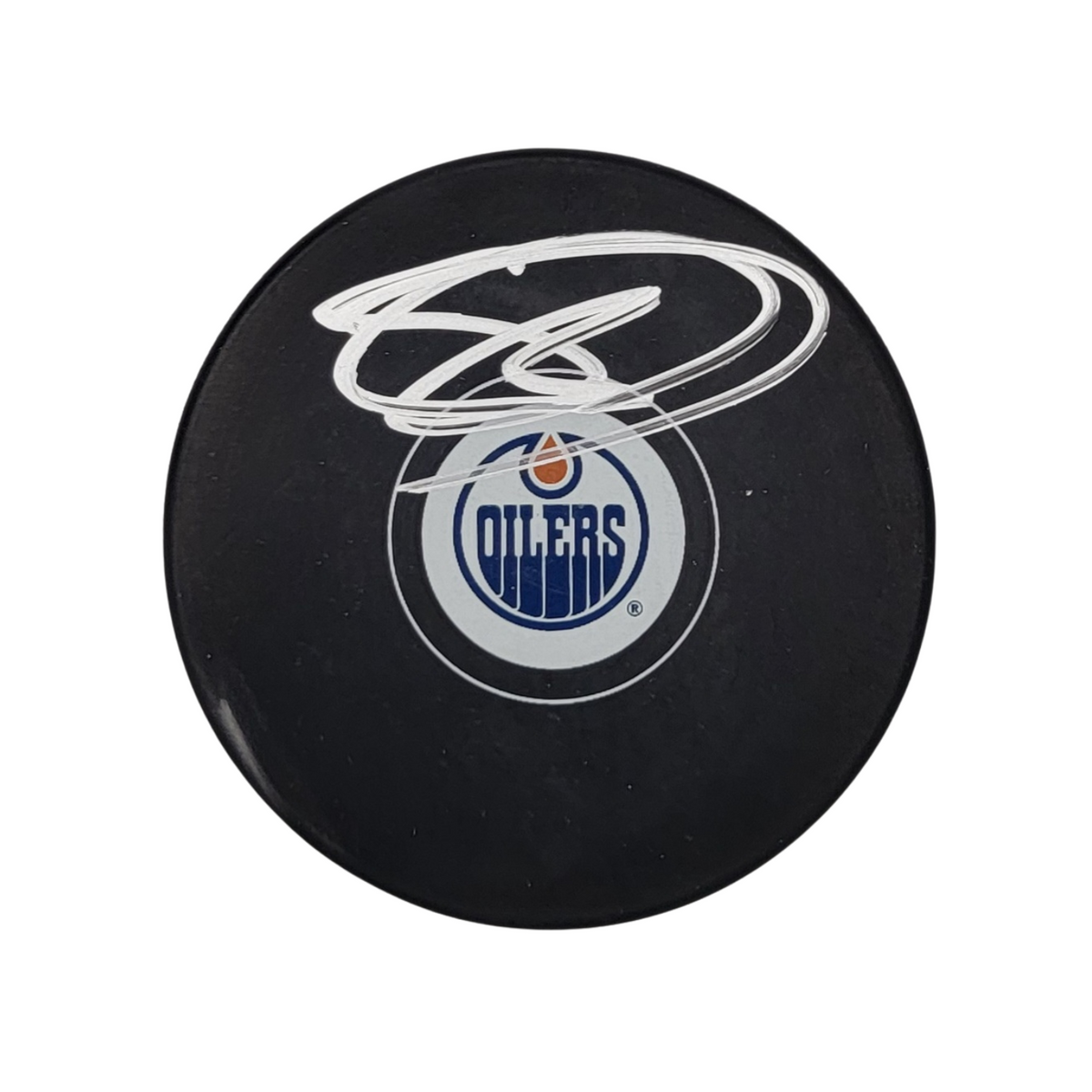 Stuart Skinner Signed Edmonton Oilers Logo Hockey Puck Beckett-Powers Sports Memorabilia