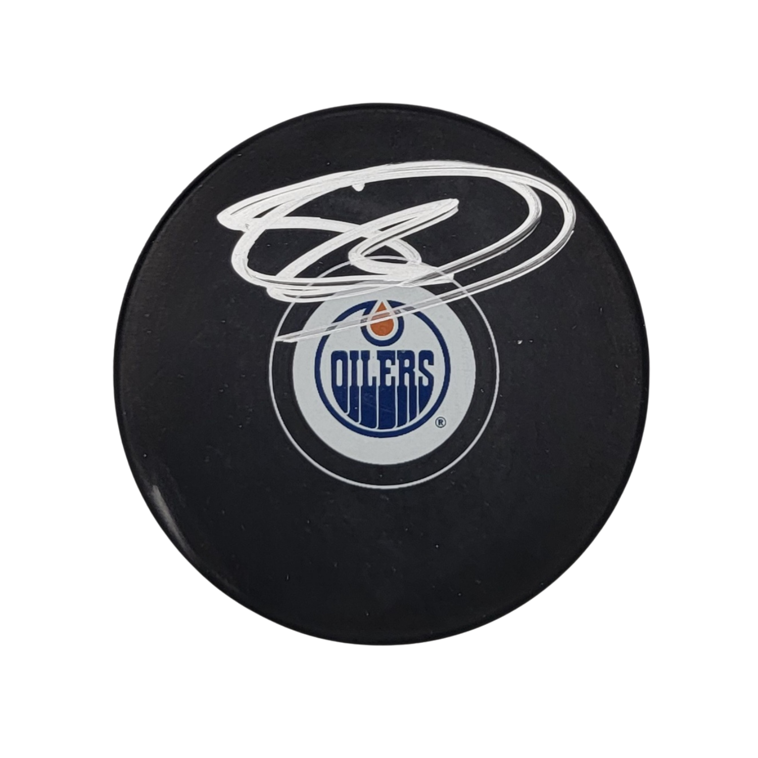 Stuart Skinner Signed Edmonton Oilers Logo Hockey Puck Beckett-Powers Sports Memorabilia