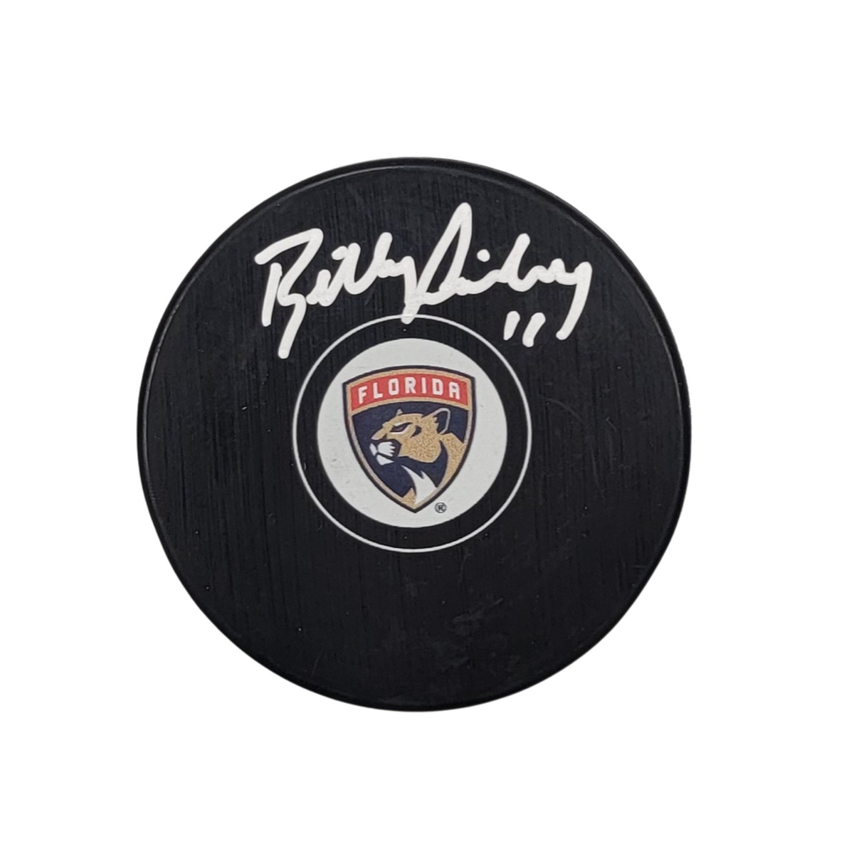 Bill Lindsay Signed Florida Panthers Logo Hockey Puck - Beckett-Powers Sports Memorabilia