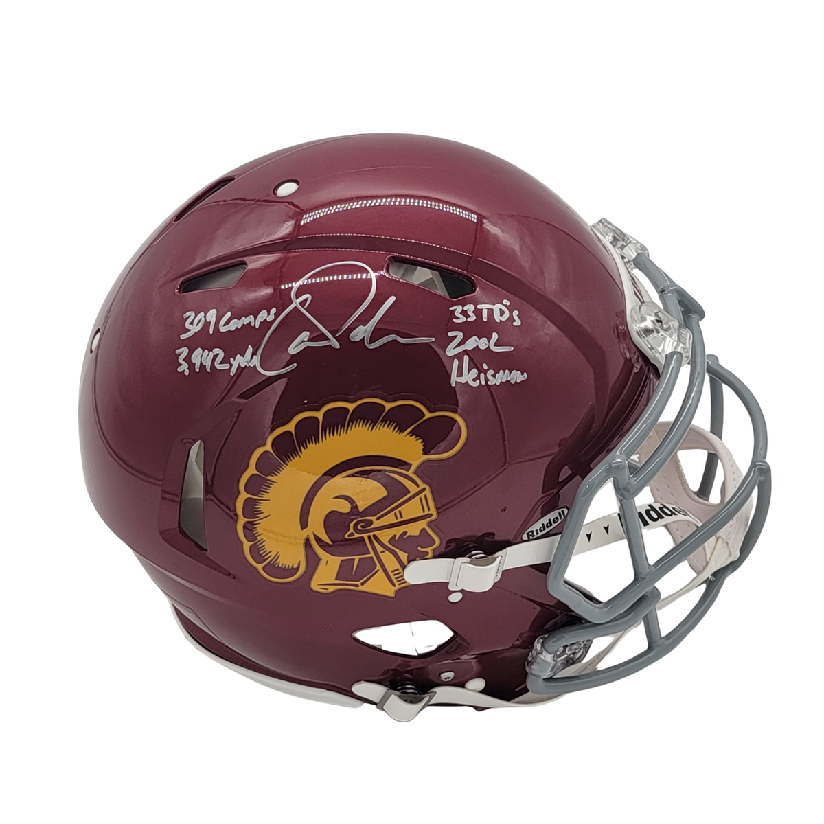 Carson Palmer Signed USC Trojans Authentic Full Size Helmet W/ College Stats - Beckett-Powers Sports Memorabilia