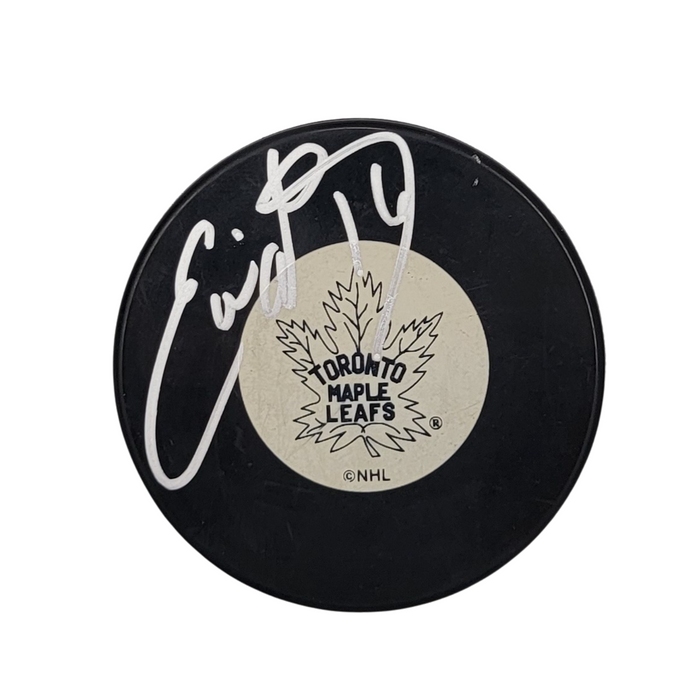 Eddie Olczyk Signed Toronto Maple Leafs Logo Hockey Puck Beckett-Powers Sports Memorabilia