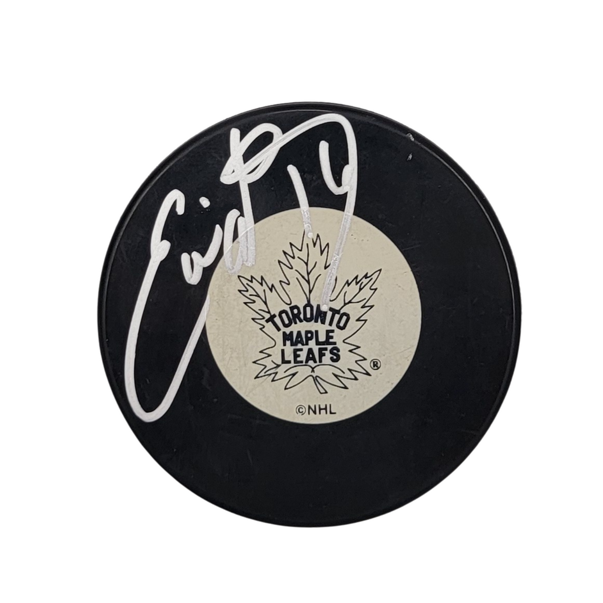 Eddie Olczyk Signed Toronto Maple Leafs Logo Hockey Puck Beckett-Powers Sports Memorabilia