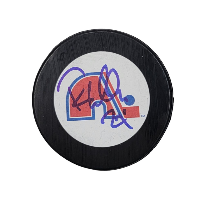 Randy Moeller Signed Quebec Nordiques Logo Hockey Puck Beckett-Powers Sports Memorabilia