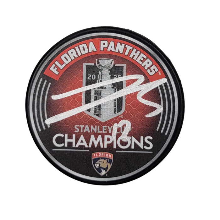 Jonah Gadjovich Signed Florida Panthers 2025 Stanley Cup Champions Hockey Puck JSA-Powers Sports Memorabilia