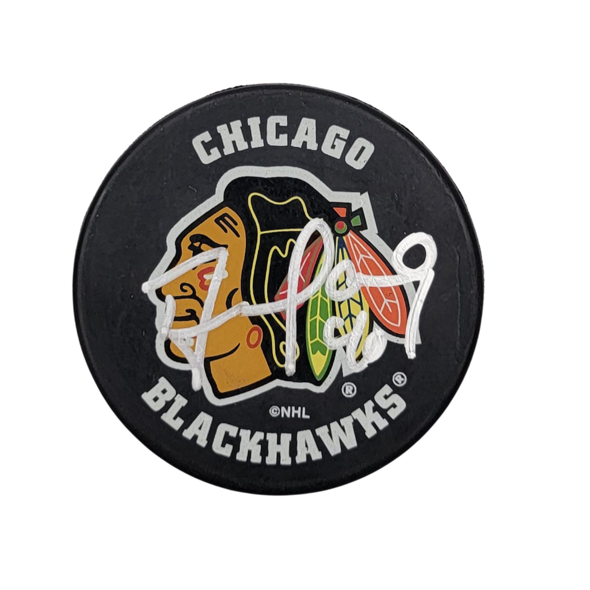 Darren Pang Signed Chicago Blackhawks Logo Hockey Puck Beckett-Powers Sports Memorabilia