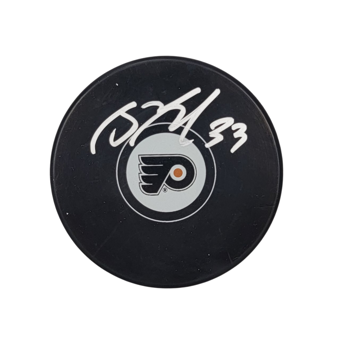 Brian Boucher Signed Philadelphia Flyers Logo Hockey Puck Beckett-Powers Sports Memorabilia