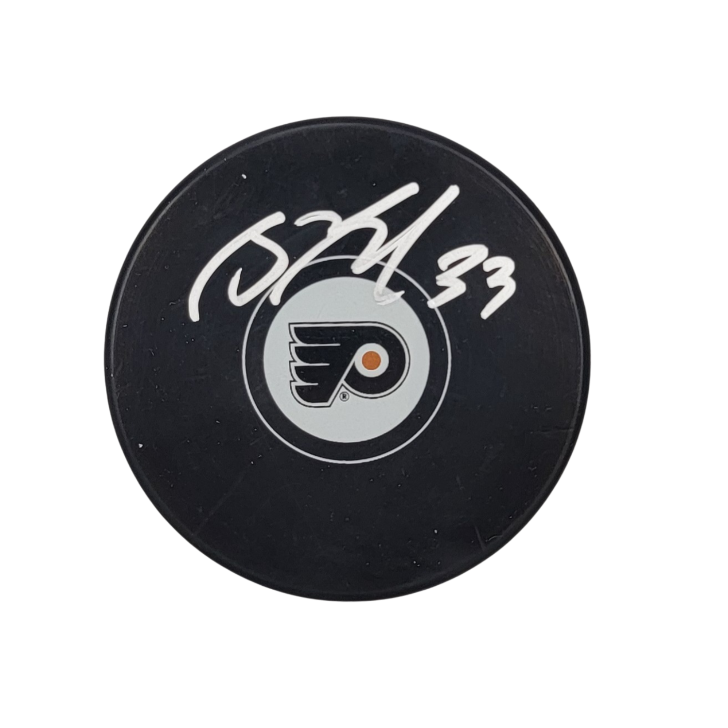 Brian Boucher Signed Philadelphia Flyers Logo Hockey Puck Beckett-Powers Sports Memorabilia