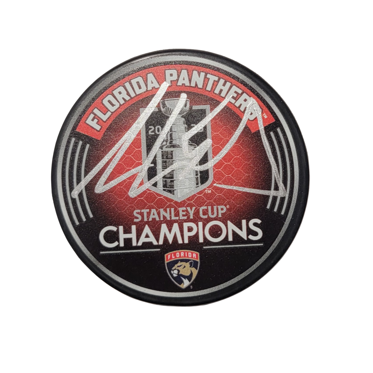 Aaron Ekblad Signed Florida Panthers 2025 Stanley Cup Champions Hockey Puck - Beckett-Powers Sports Memorabilia