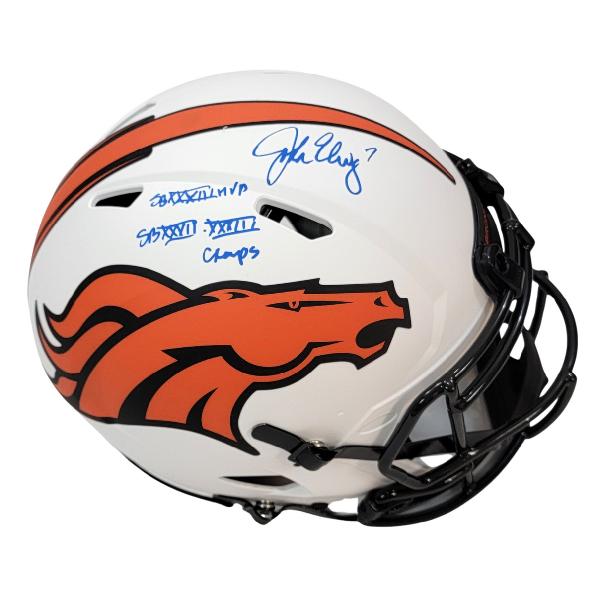 John Elway Autographed Denver Broncos Riddell Lunar Eclipse Authentic Helmet W/ Super Bowl Inscriptions Beckett Witnessed-Powers Sports Memorabilia