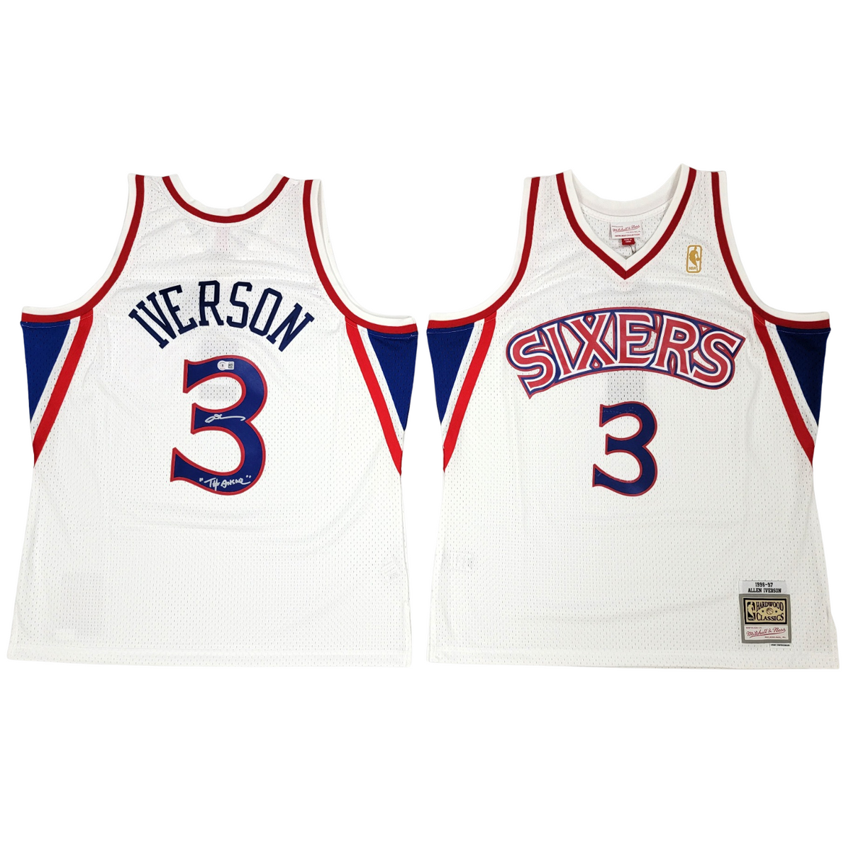 Allen Iverson Autographed Philadelphia 76ers Mitchell & Ness White 1996-97 Swingman Jersey W/ The Answer Beckett Witnessed-Powers Sports Memorabilia