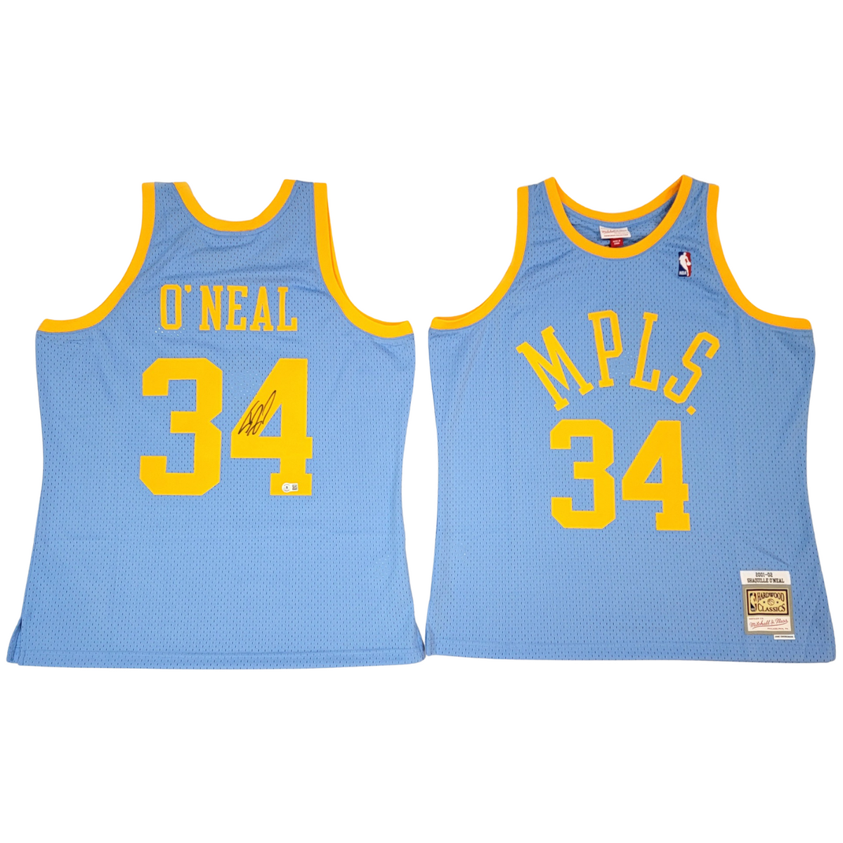 Shaquille O'Neal Autographed Los Angeles Lakers Minneapolis Throwback 2001-02 Mitchell & Ness Swingman Jersey Beckett Witnessed-Powers Sports Memorabilia