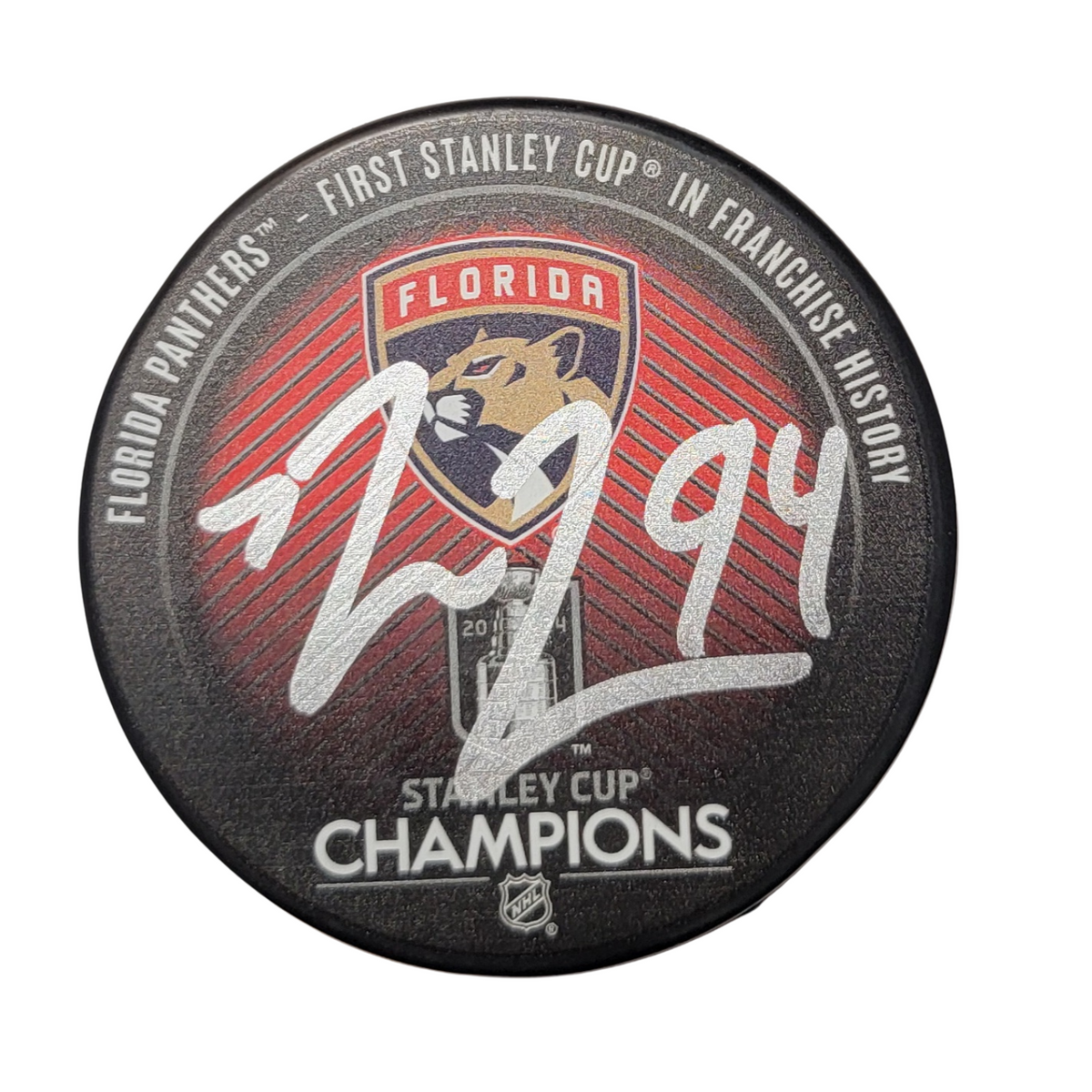 Ryan Lomberg Signed Florida Panthers 2024 Stanley Cup Champions Hockey Puck - Beckett-Powers Sports Memorabilia