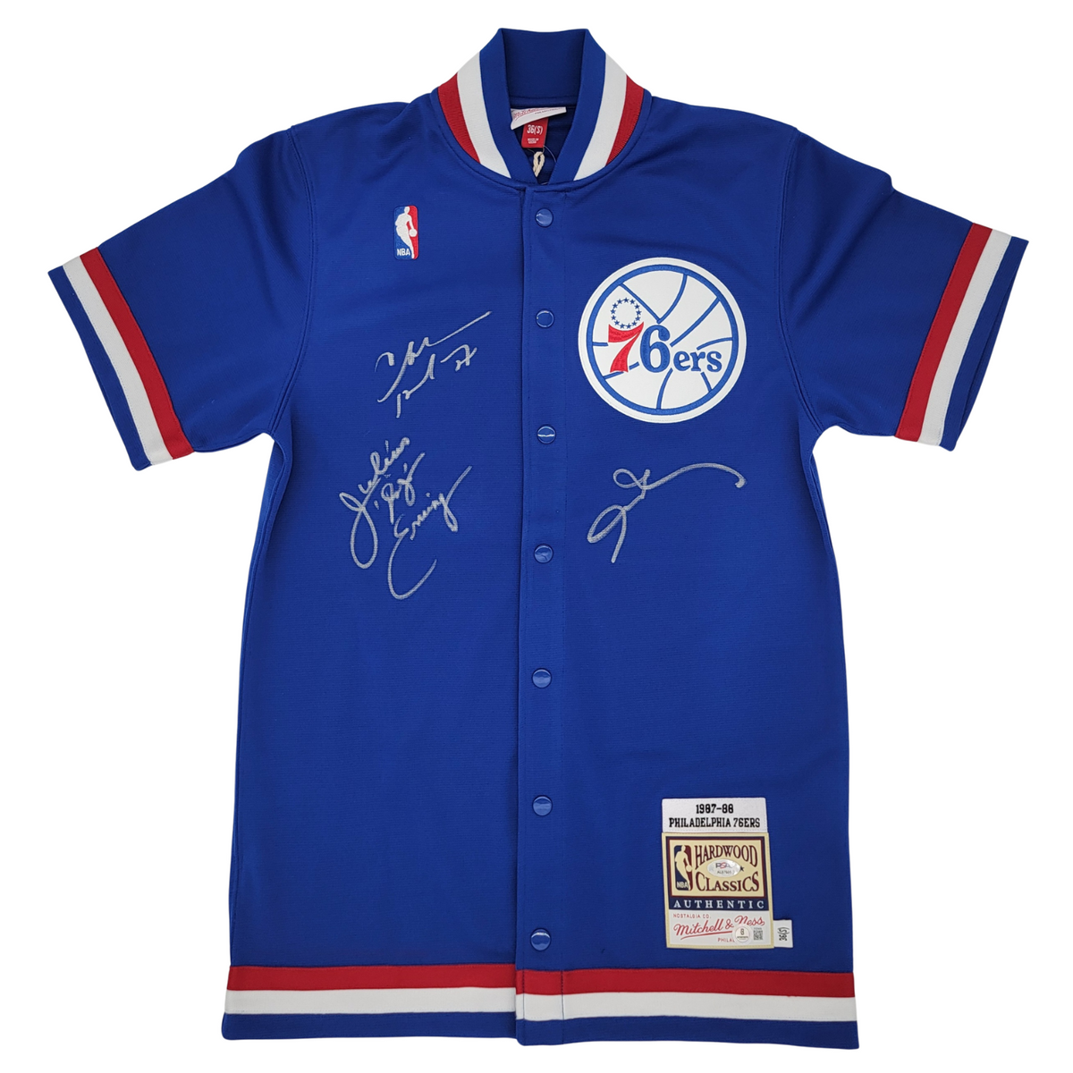 Charles Barkley Julius Erving & Allen Iverson Signed M&N 76ers 1987-88 Shooting Shirt Beckett/PSA-Powers Sports Memorabilia