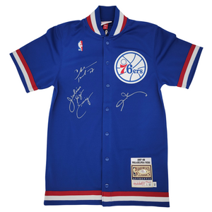 Charles Barkley Julius Erving & Allen Iverson Signed M&N 76ers 1987-88 Shooting Shirt Beckett/PSA-Powers Sports Memorabilia