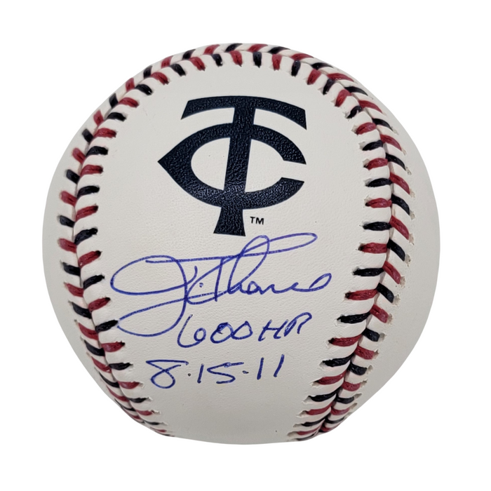 Jim Thome Signed Minnesota Twins Logo MLB Baseball W/ 600 HR 8-15-11 Beckett-Powers Sports Memorabilia
