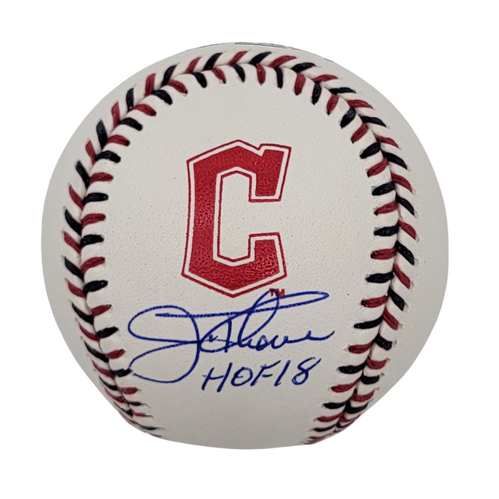 Jim Thome Signed Cleveland Indians Logo MLB Baseball W/HOF 18 - Beckett-Powers Sports Memorabilia
