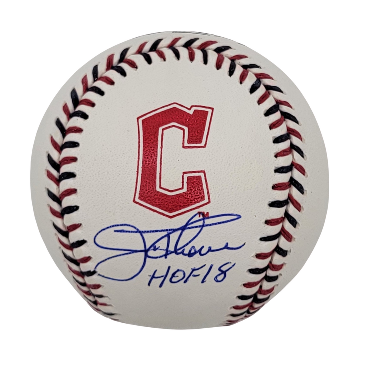Jim Thome Signed Cleveland Indians Logo MLB Baseball W/HOF 18 - Beckett-Powers Sports Memorabilia