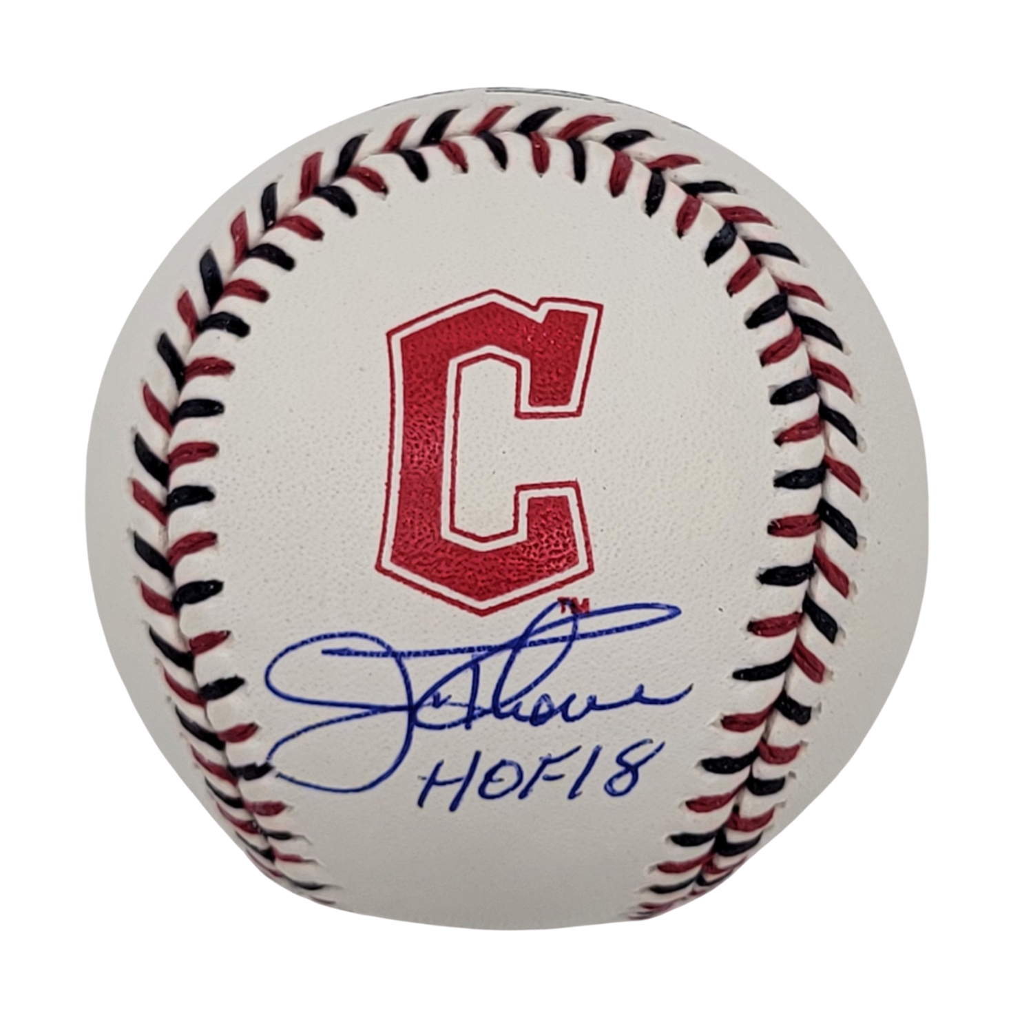 Jim Thome Signed Cleveland Indians Logo MLB Baseball W/HOF 18 - Beckett-Powers Sports Memorabilia