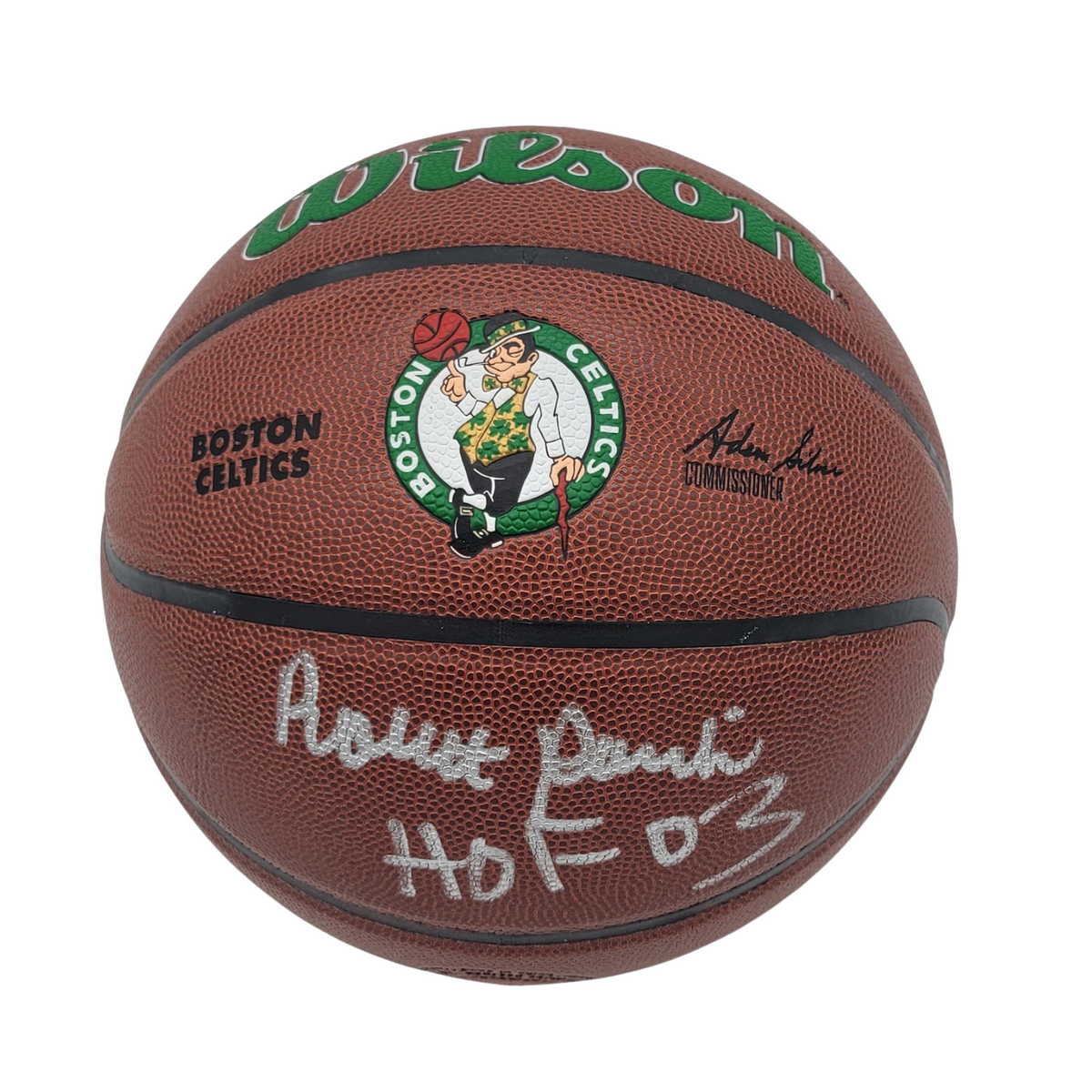 Robert Parish Signed Boston Celtics Logo Basketball W/ HOF 03 - Beckett-Powers Sports Memorabilia