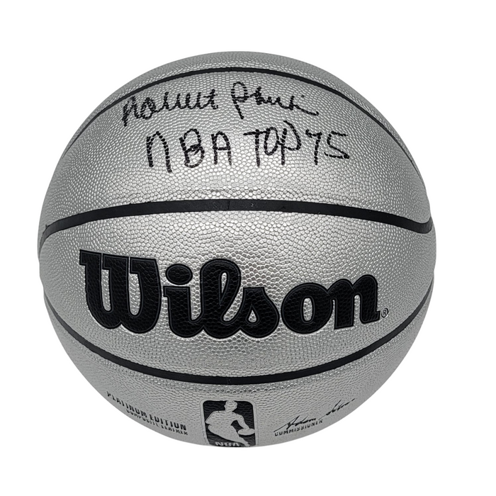 Robert Parish Signed Boston Celtics Platinum Edition Basketball W/ NBA Top 75 - Beckett-Powers Sports Memorabilia