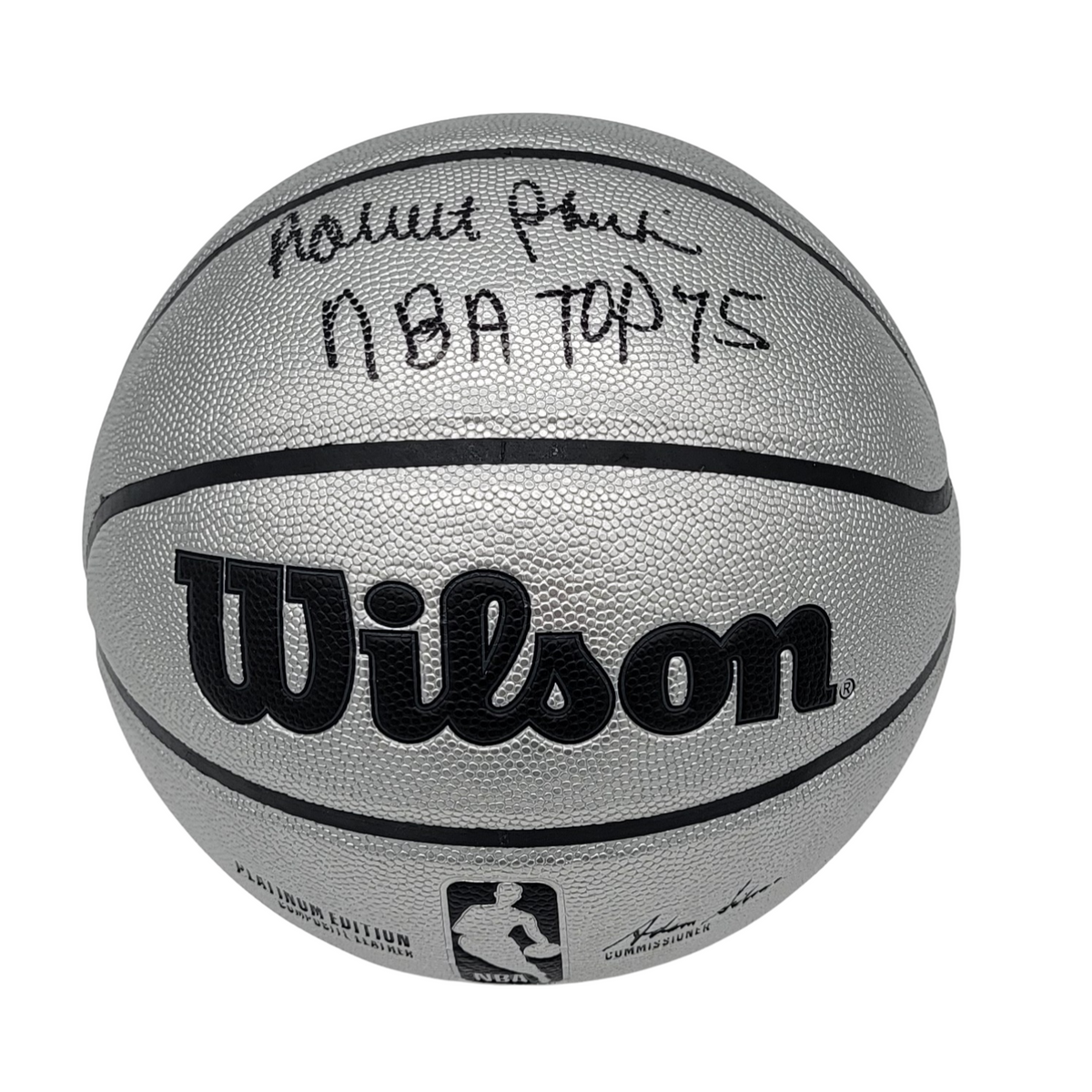 Robert Parish Signed Boston Celtics Platinum Edition Basketball W/ NBA Top 75 - Beckett-Powers Sports Memorabilia