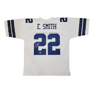 Emmitt Smith Signed Dallas Cowboys Mitchell & Ness White Jersey Beckett-Powers Sports Memorabilia