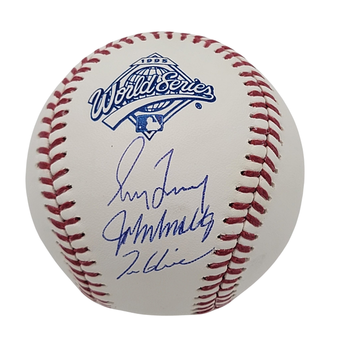 Greg Maddux John Smoltz Tom Glavine Signed Atlanta Braves 1995 World Series Baseball Beckett-Powers Sports Memorabilia