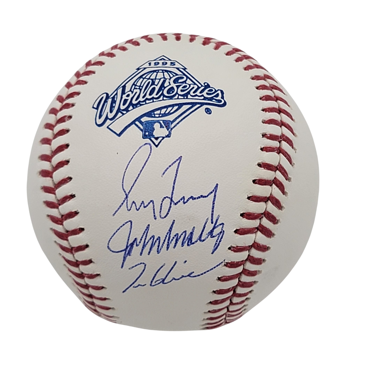 Greg Maddux John Smoltz Tom Glavine Signed Atlanta Braves 1995 World Series Baseball Beckett-Powers Sports Memorabilia